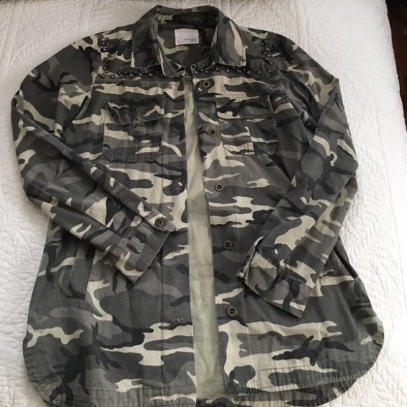 Mustard Seed Jackets & Coats Nwot Camo Utility Top W Crystal Studs